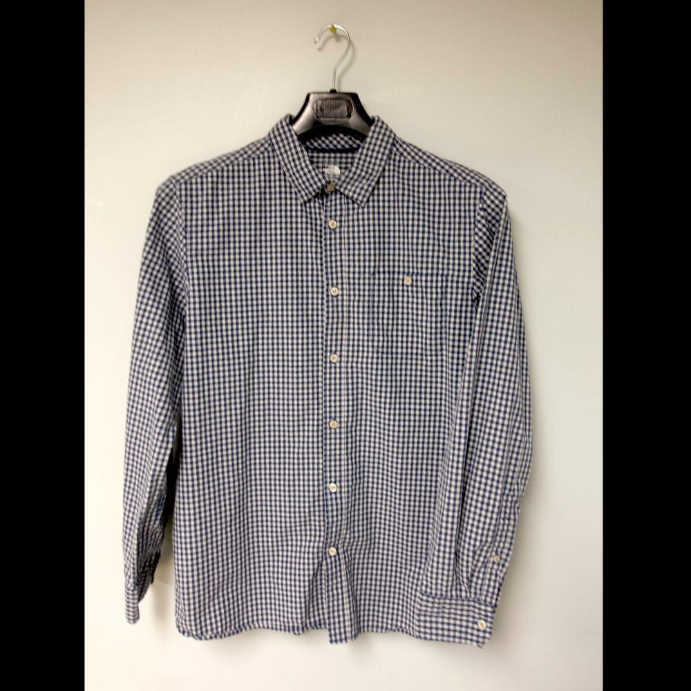 The North Face Gingham Long Sleeve Button Up Shirt Mens Large Navy White